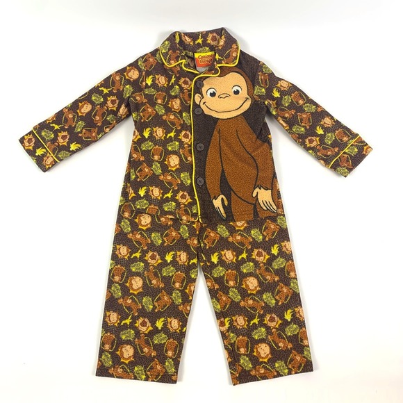 Curious George Pajamas Kids 3T 2 pc Set 2011 Brown Yellow Monkey Banana TV Merch - Picture 1 of 15